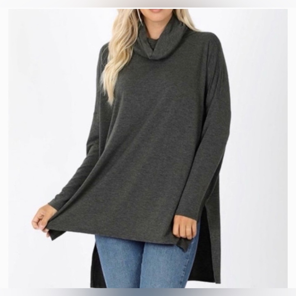 Zenana High Low Turtleneck Tunic Top